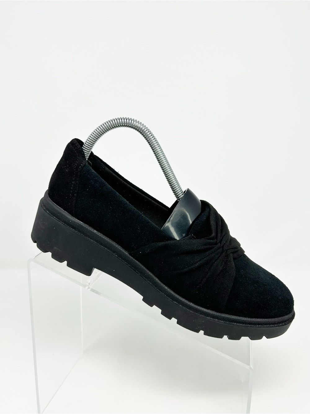 Clarks Collection Calla Style Womens Loafers Black Suede Slip On Ruched Size 8